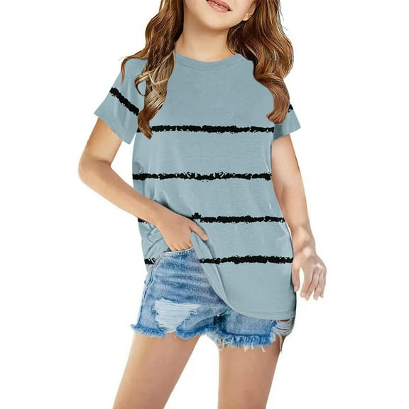 Sakmal Kids Clothes Daily Life Blue Crew Neck Short Sleeve 1-8y Striped Kids Tops Boy And Girl