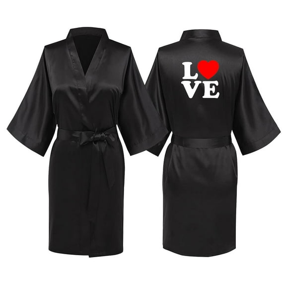 Sakmal Kimono Womens Robes Satin Long Length Sleepwear for Women Cute Black Ladies Robe S