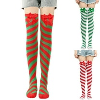 Sakmal Knee High Tights for Women Warm Christmas Green Pantyhose High Waisted Striped Tight for Women