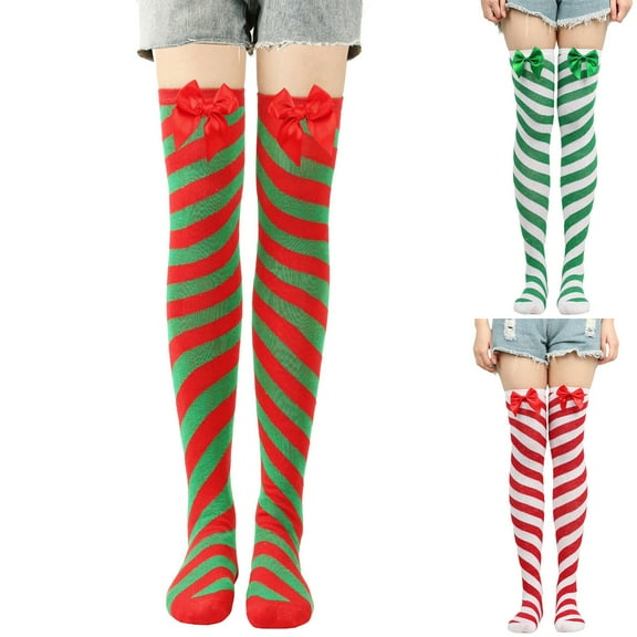 Sakmal Knee High Tights for Women Warm Christmas Green Pantyhose High Waisted Striped Tight for Women