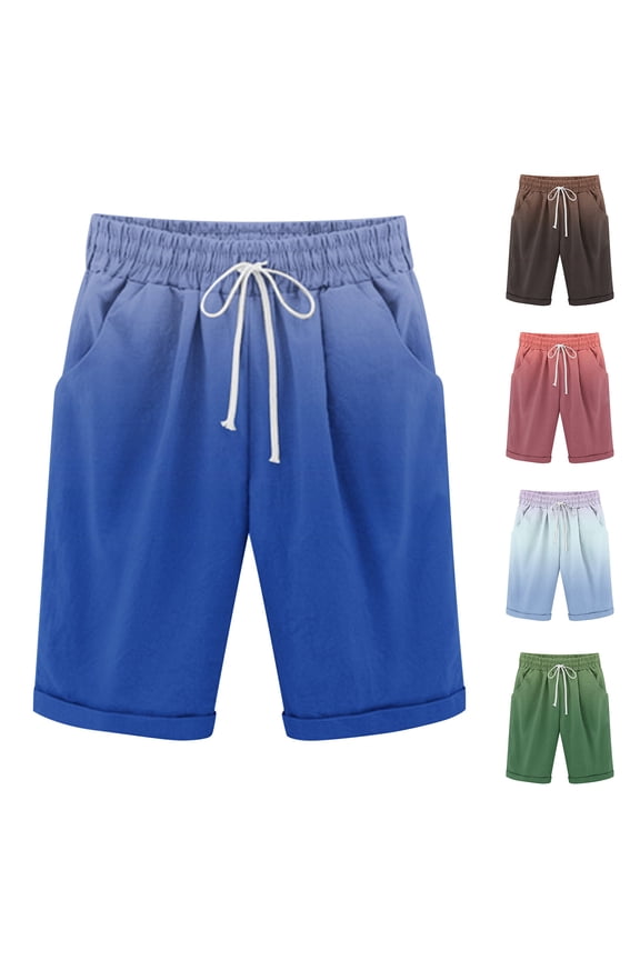 Knee Length Mens Shorts Big and Tall Cotton Linen Bermuda Casual 9 Inch Green Solid Vacation Mens Shorts L