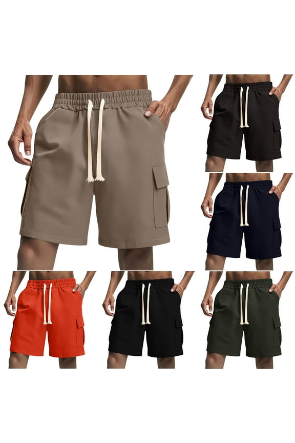 Knee Length Mens Shorts Cotton Linen Bermuda Elastic Waist Summer 9 Inch Green Solid Shorts for Men L