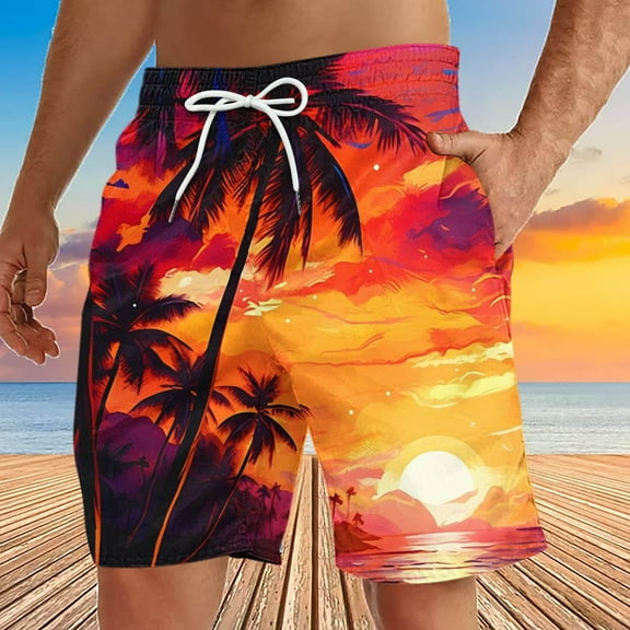 Sakmal Knee Length Shorts Men Bermuda Board Big and Tall Wide Leg Hawaiian Orange Lightweight 9 Inch Mens Shorts XL