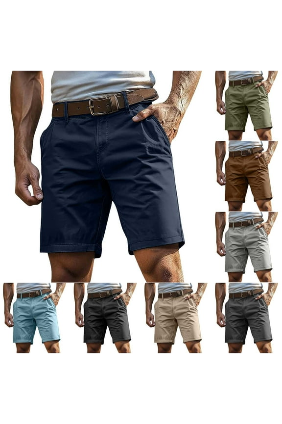 Knee Length Shorts Men Khaki Chino Big and Tall Stretch Beach Solid 9 Inch Green Shorts for Men L