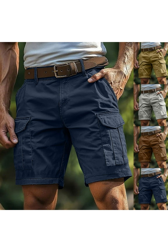 Knee Length Shorts for Men Khaki Big and Tall Cargo with Pockets Beach Solid 9 Inch Brown Shorts for Men L