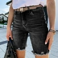 thumbnail image 1 of Sakmal Knee Length Shorts for Women Jean Cut-off Denim Black Shorts with Pockets, 1 of 9