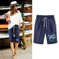 thumbnail image 1 of Sakmal Knee Length Women's Shorts Blue Dressy Casual Bermuda Chino 8" Drawstring Mid Rise Shorts with Pockets, 1 of 5