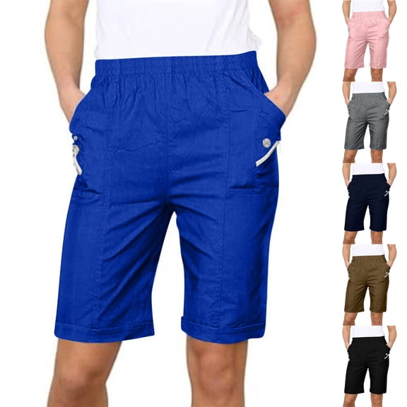 Sakmal Knee Length Womens Khaki Shorts Plus Size Chino Straight Leg Summer Black Solid Shorts for Women with Pockets