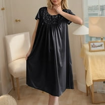 Sakmal Knee Length Womens Moomoo Nightgowns Black Soft Cooling Sleep Dress Floral Short Sleeve Nightgowns for Women