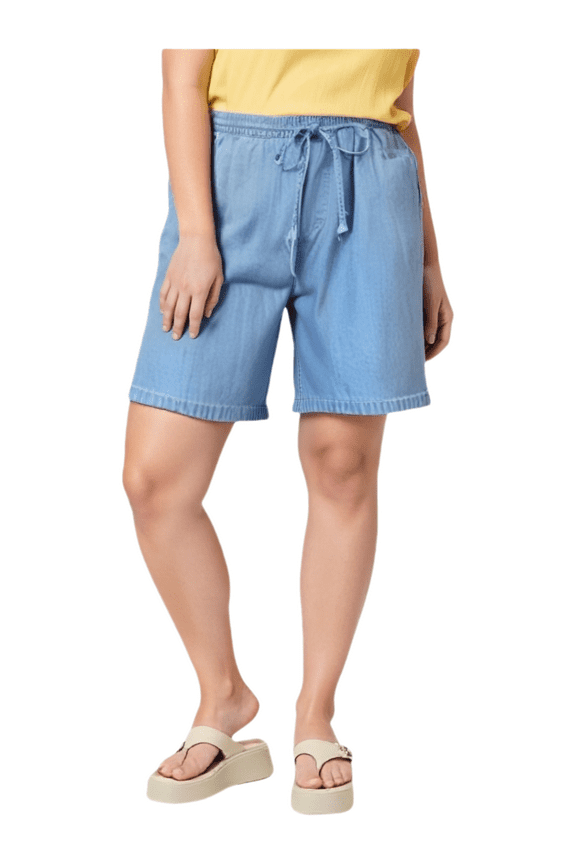 Knee Length Womens Shorts Jeans Bermuda Blue 10" Plus Size High Waisted Shorts with Pockets