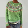 thumbnail image 1 of Sakmal Knit Sweaters for Women Pullover Long Sleeve Cotton Tops Trendy Floral Green Crew Neck Sweaters for Women, 1 of 5