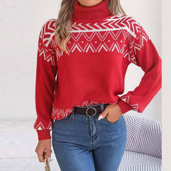 Sakmal Knit Tops Women Dressy Casual Garnet Sweaters Graphic High Neck Long Sleeve Shirts for Women
