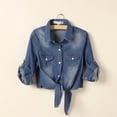 thumbnail image 1 of Sakmal Knot Front Jean Jackets for Women Plus Size Blue Denim Tops Long Sleeve Casual Cropped Jacket for Women, 1 of 6