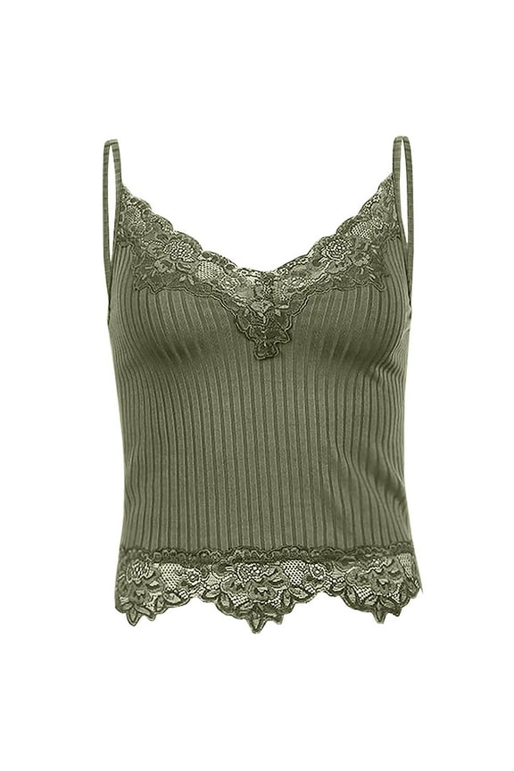 Lace Built in Bra Tank Tops for Women Push Up Green Smoothing Soft Ladies T-Shirt Bras L