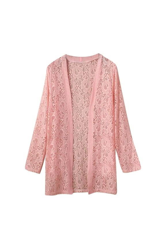 Plus Size Jackets for Women Open Front Lightweight Lace Coats Pink Long Casual Floral Jackets for Women 5XL