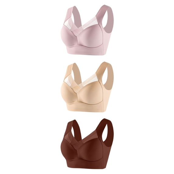 Sakmal Lace Women Bras Everyday Beige Bralette Minimizer Plunge T-Shirt Bras for Women L,3-Pack