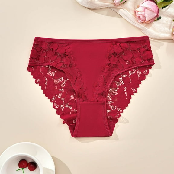 Sakmal Lace Women Underwear Plus Size Full Coverage Briefs Panties Comfort Red Panties for Women 2XL