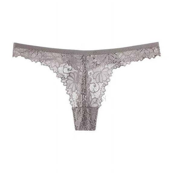 Sakmal Lace Women's Panties Cheeky Thong High Waisted Panties Gray Soft Women's Underwear S