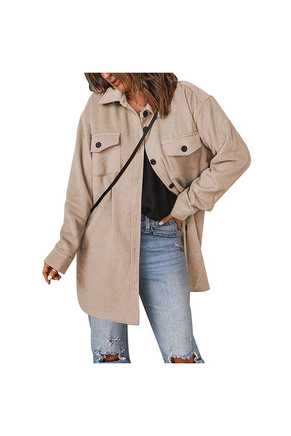 Ladies Barn Jacket Beige Fleece Plus Size Corduroy Coat Trendy Women Jackets Fall L