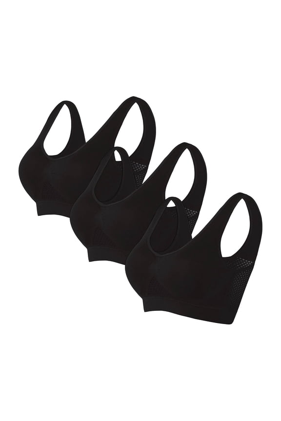 Ladies Sports Bras Plus Size High Impact 3 Pack Solid Push Up Black Breathable Ladies Sports Bras L