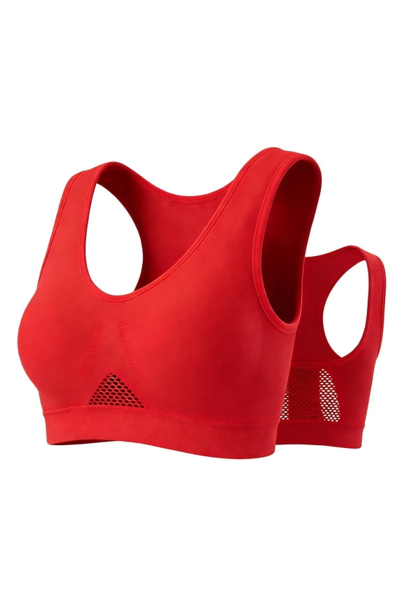 Ladies Sports Bras Racerback Large Bust Activewear Compression Solid Red Womens Sports Bras XL