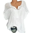 thumbnail image 1 of Sakmal Ladies Tops Under $5 Short Sleeve Solid Notch Neck Cutout Lace Blouses Womens Shirts Under $5, 1 of 8