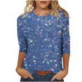 thumbnail image 1 of Sakmal Ladies Tops Plus Size 3/4 Sleeve Blue Crew Neck Floral T-Shirts Womens Shirts, 1 of 4
