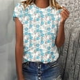 thumbnail image 1 of Sakmal Ladies Tops Plus Size Blue Short Sleeve Crew Neck Floral T-Shirts Ladies Shirts, 1 of 6