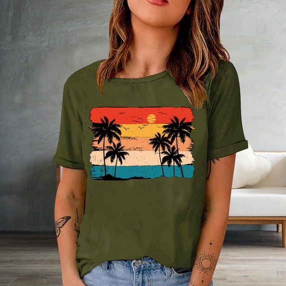 Sakmal Ladies Tops and Blouses Short Sleeve Graphic Crew Neck T-Shirts Womens Shirts
