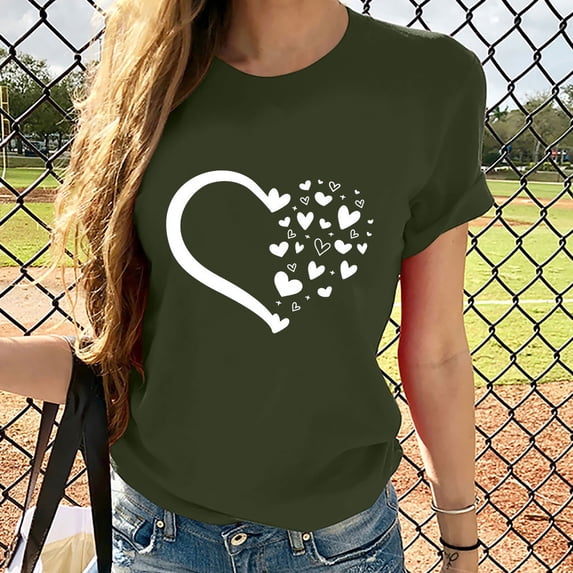 Sakmal Ladies Tops and Blouses Short Sleeve Green Crew Neck Graphic T-Shirts T Shirts for Women