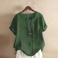 thumbnail image 1 of Sakmal Ladies Tops and Blouses Short Sleeve Green Solid Button Crew Neck T-Shirts Womens Shirts, 1 of 5