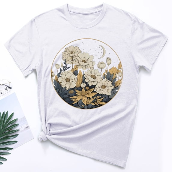 Sakmal Ladies Tops and Blouses Short Sleeve White Crew Neck Flower Graphic T-Shirts Essentials Women'S