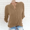 thumbnail image 1 of Sakmal Ladies Tops and Blouses Yellow Short Sleeve Collared Solid Pocket Button Blouses Womens T Shirts, 1 of 3