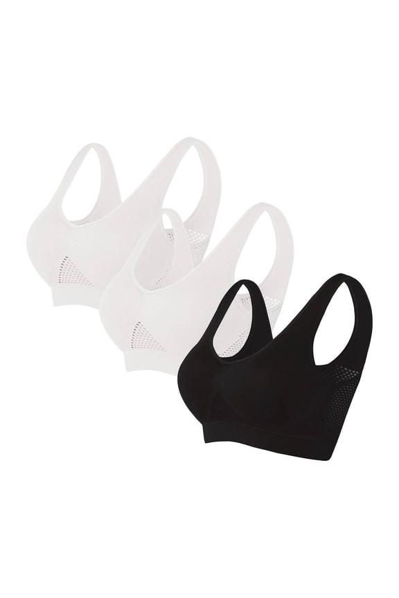 Large Bust Sports Bras 3 Pack Plus Size Fall Coverage Solid Black Yoga Womens Sports Bras L