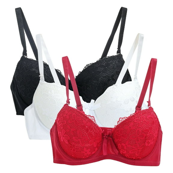 Sakmal Lift Bras Women Wireless Bralette Lace Red Back Smoothing 3-Pack Ladies Bras M