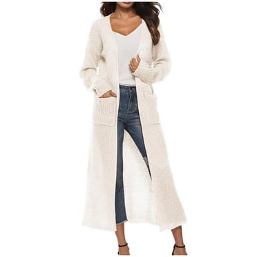 Sakmal Lightweight Coats for Women Plus Size Beige Long Sleeve Cover-Up with Pockets Knit Loose Fit Solid Cardigan Jackets for Women Plus Size