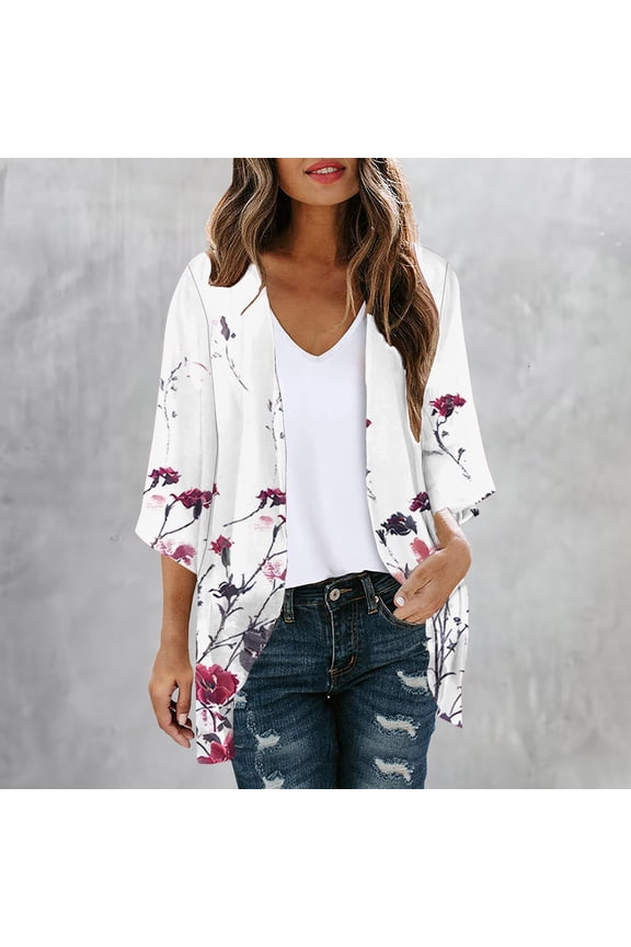 Lightweight Coats for Women Plus Size Long Sleeve Sleeve Cover-Up White Cardigan Breathable Comfy Floral Flowy Jackets for Girls