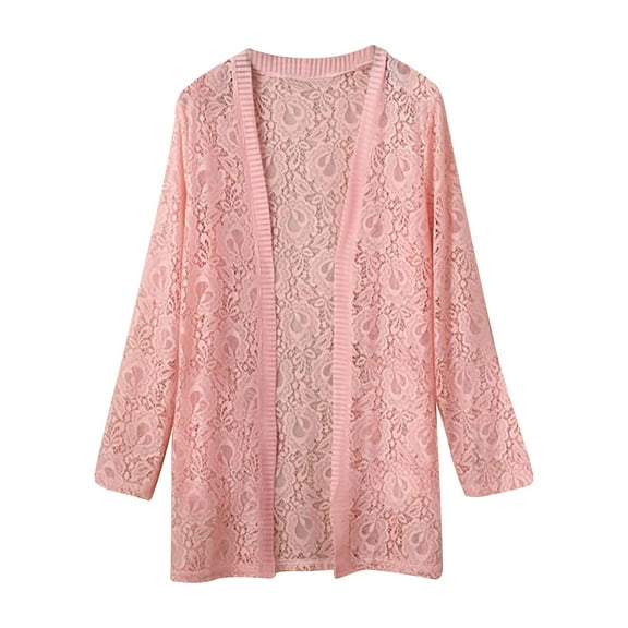 Sakmal Lightweight Jackets for Women Open Front Plus Size Lace Coats Floral Long Holiday Pink Womens Jackets 4XL