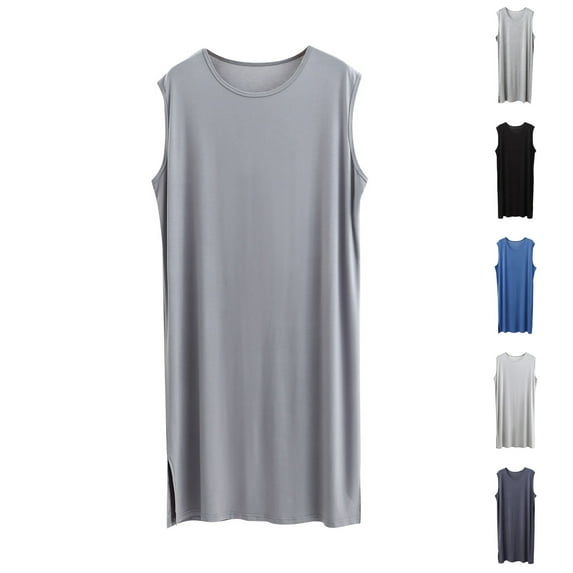 Sakmal Lightweight Mens Moomoo Nightgowns Cotton Tank Sleeveless Loungewear Crew Neck Black Mens Nightgown L