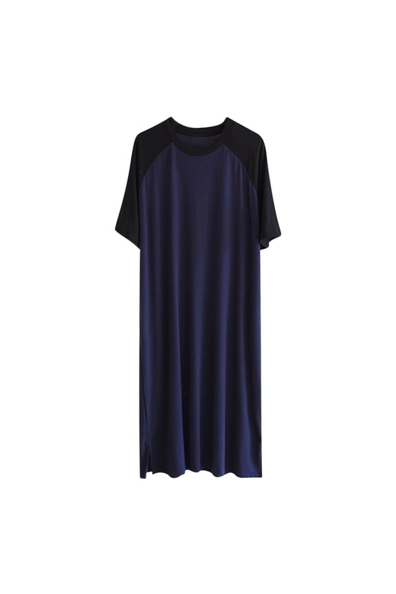 Lightweight Mens Moomoo Nightgowns Short Sleeve Mumu Dress Blue Crew Neck Nightgowns for Men XXL
