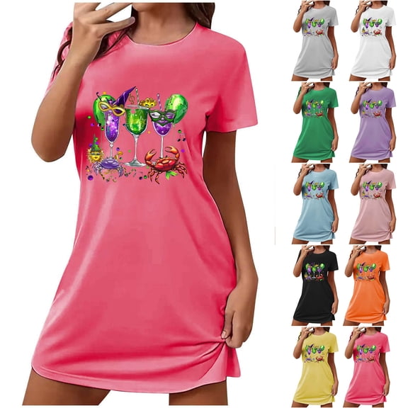 Sakmal Lightweight Moo Moos for Women Nightgowns Mardi Gras Short Sleeve Carnival Nightwear Graphic Short Ladies Nightgown L
