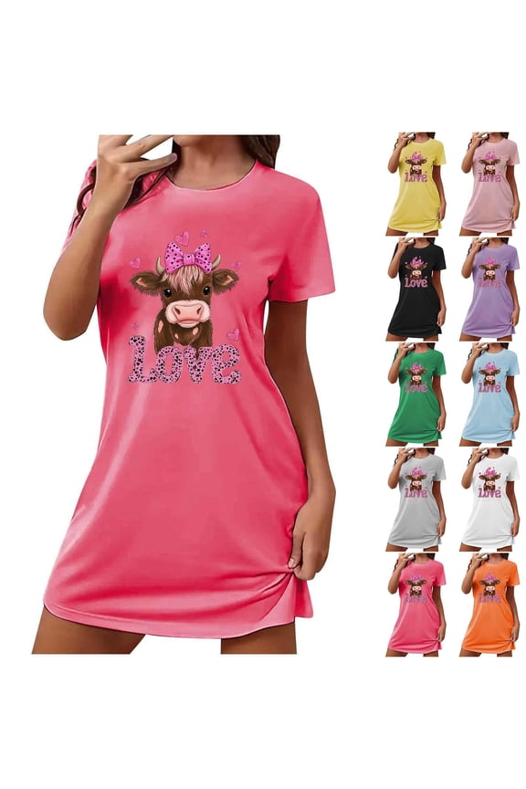 Lightweight Moomoo Nightgownss for Women Short Sleeve Love Plus Size Valentines Pajama Sleep Dress Heart Print Short Nightgowns for Women L