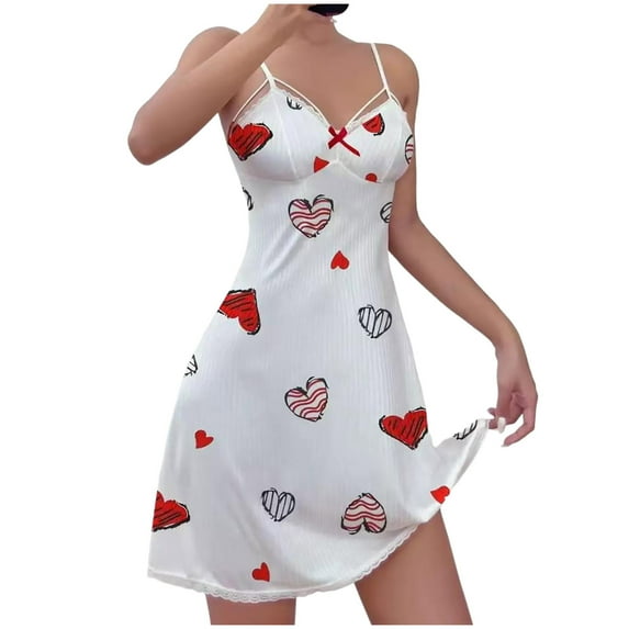 Sakmal Lightweight Moomoo Womens Nightgowns Sleeveless Valentines Love Babydoll Night dress Short Heart Print Womens Nightgown L