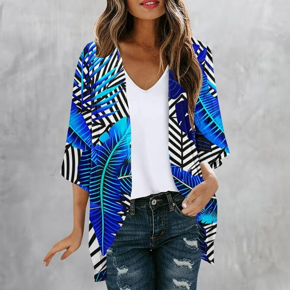 Sakmal Lightweight Winter Coats for Women Plus Size Cover-Up Elbow-Length Loose Fit Graphic Cardigan Breathable Chiffon Jackets for Girls
