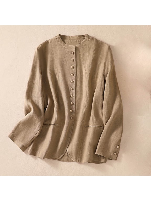 Lightweight Winter Jacket for Women Brown Casual Long Sleeve Solid Flowy Botton Down Loose Fit Ladies Winter Coat