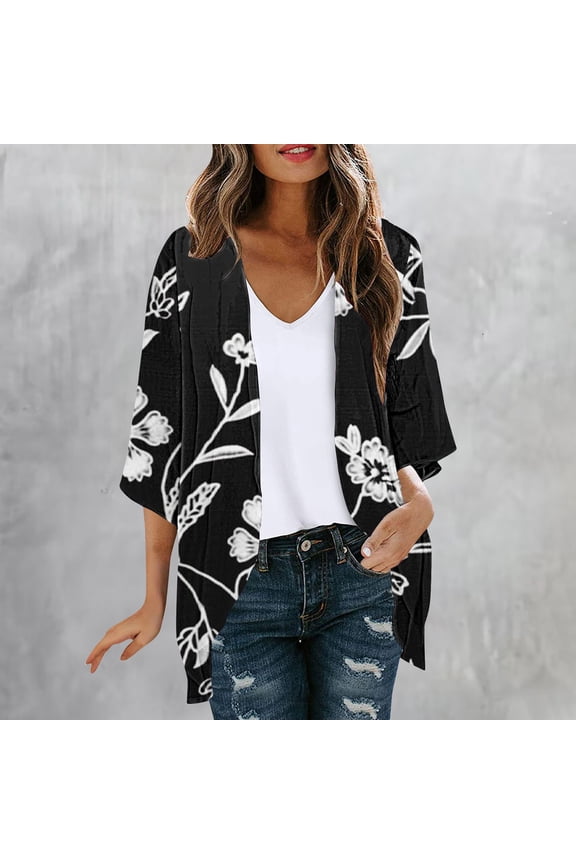 Lightweight Winter Jacket for Women Elbow-Length Cover-Up Cardigan Floral Loose Fit Womens Jackets and Coat