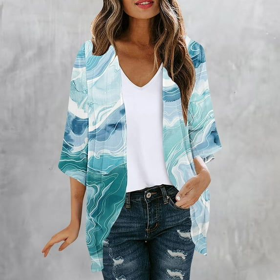 Sakmal Lightweight Women Coats Under 25.00 Cover-Up Elbow-Length Cardigan Loose Fit Tie Dye Chiffon Jackets for Women Plus Size
