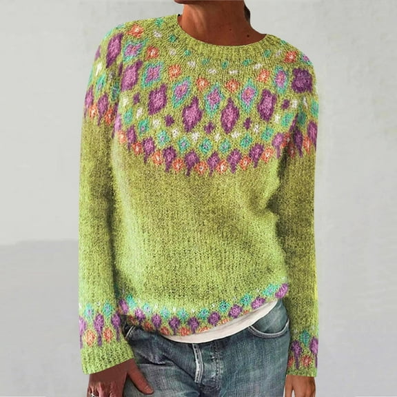 Sakmal Lightweight Women Sweaters Long Sleeve Pullover Cotton Tops Yellow Crew Neck Casual Floral Sweaters for Women