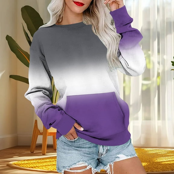 Sakmal Lightweight Women Sweatshirts Tunic Purple Sweatshirts Gradient Casual Fall Fashion Tops with Pockets