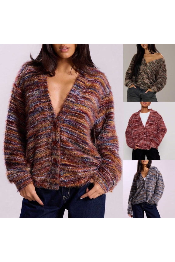 Lightweight Womens Cardigan Brown Cotton V Neck Sweater Knit Ladies Sweater L